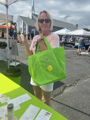 Custom Reusable Grocery Tote Bag - Jane- shopping at the Chatham Massachusetts Farmers Market
