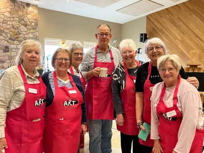 We hosted a workshop for renowned Canadian artist Mike Svob and all participants received an apron as part of our 25th Anniversary promotion So much fun and everyone LOVED them So much so that I ordered some for ALL the workshops