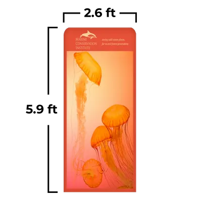 79 x 180 cm A vertical banner displays jellyfish with text 'Conservation Institute, protecting our ocean planet, one person at a time | conservation@ocean.org'.