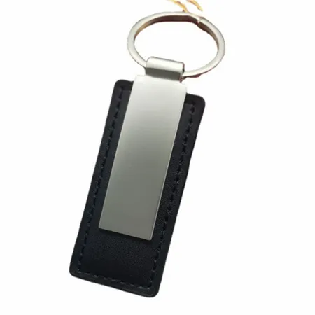 Rectangle Leather & Metal Keychain Rectangle Leather & Metal Keychain - Imprint Now - UK