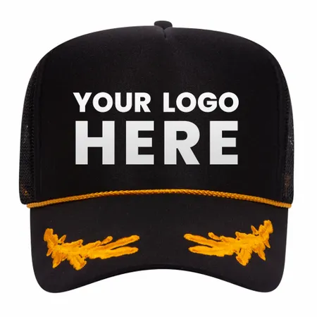 Otto 39-162 5-Panel High Crown Foam Trucker Hat - Black/Gold with Oak Leaves - Imprint Now - UK