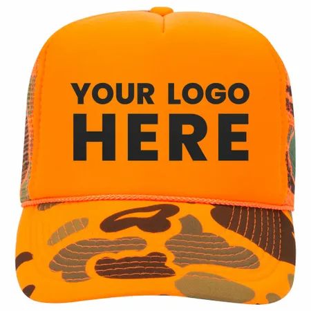 Otto 49-131 5-Panel High Crown Foam Trucker Hat - Neon Camo - Imprint Now - UK