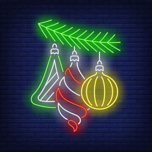 Christmas Baubles Fir Tree Branch Neon Sign - Imprint Now - UK