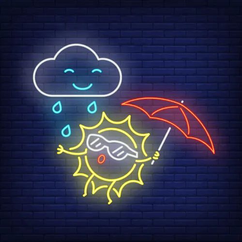 Cartoon Sun With Umbrella Rain Neon Sign - Imprint Now - UK