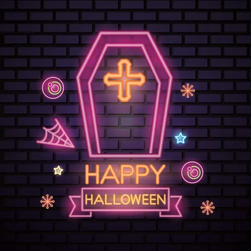 Pink Halloween Coffin Cross Neon Sign - Imprint Now - UK