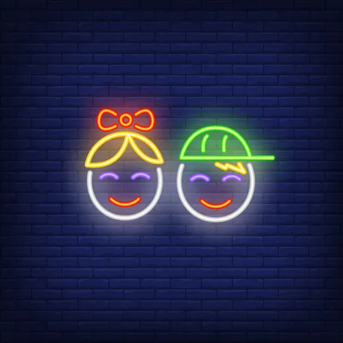 Smiling Girl Boy Faces Neon Sign - Imprint Now - UK