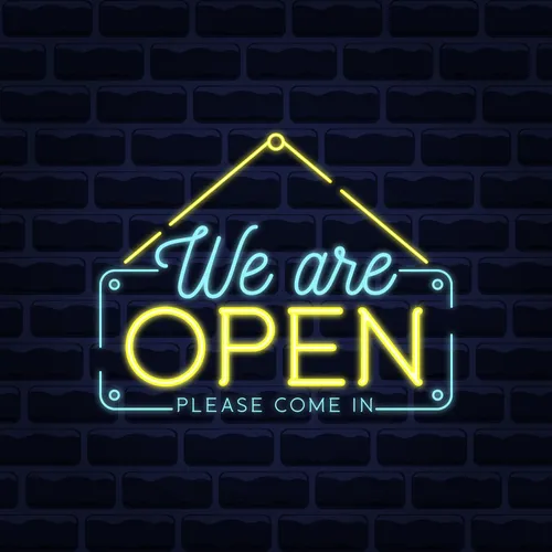 We Are Open Blue and Yellow Neon Sign - Imprint Now - UK