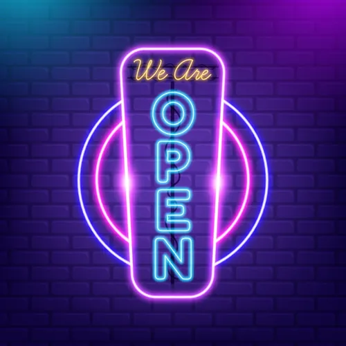 We are Open Vertical Neon Sign - Imprint Now - UK