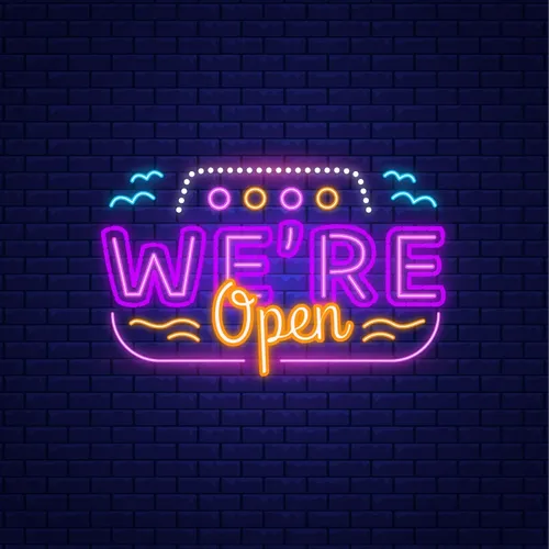 We're Open with Wave Lines Neon Sign - Imprint Now - UK