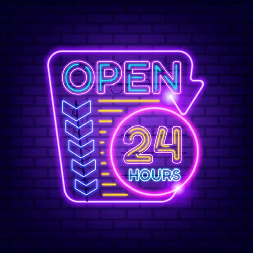 Retro Open 24 Hours Neon Sign - Imprint Now - UK
