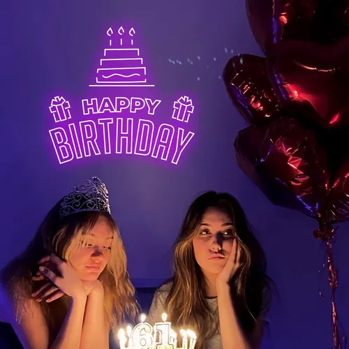 Happy Birthday with Cake Artwork Neon Sign - Imprint Now - UK