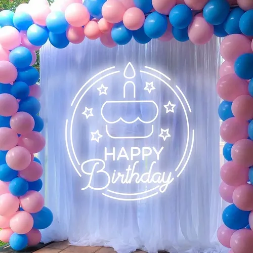 Happy Birthday Cake in Circle Neon Sign - Imprint Now - UK