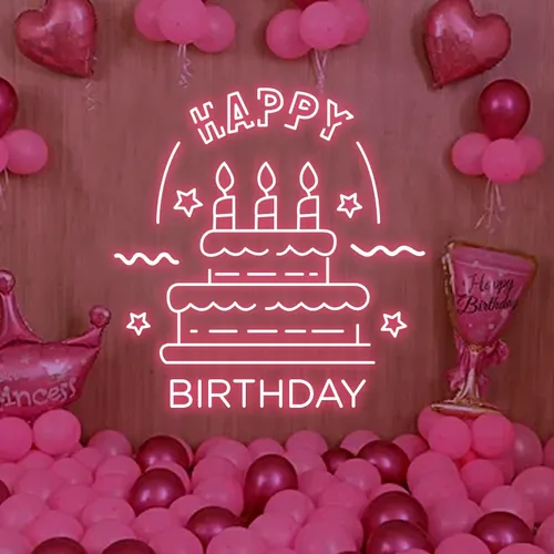Big Happy Birthday Text with Cake Neon Sign - Imprint Now - UK