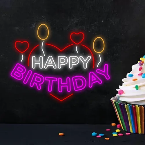Happy Birthday Heart and Balloon Neon Sign - Imprint Now - UK