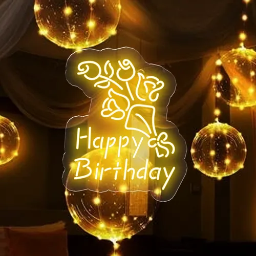 Happy Birthday Floral Neon Sign - Imprint Now - UK