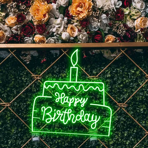 Happy Birthday Text in Big Cake Neon Sign - Imprint Now - UK