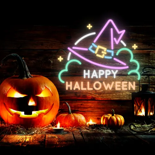 Happy Halloween Hat Neon Sign - Imprint Now - UK