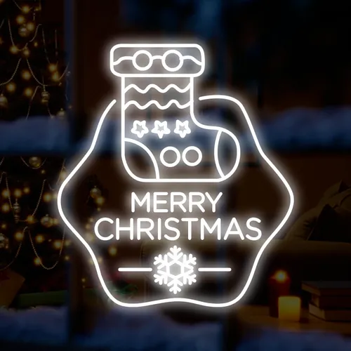 Merry Christmas Handmade Sock Neon Sign - Imprint Now - UK