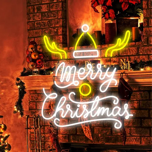 Merry Christmas Deer Horn with Hat Neon Sign - Imprint Now - UK