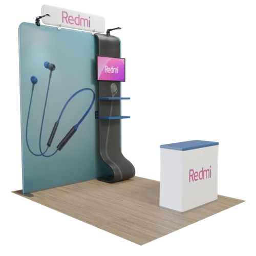 Custom Media Display with TV Stand Tension Fabric 2.4 m x 2.4 m - Imprint Now - UK