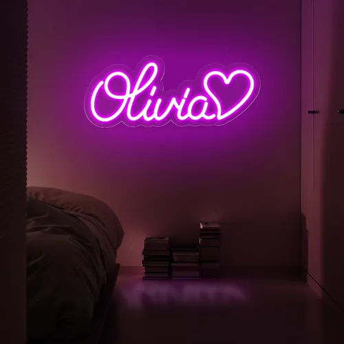 Olivia with Heart Neon Sign - Imprint Now - UK