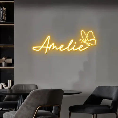 Amelie with Butterfly Neon Sign - Imprint Now - UK