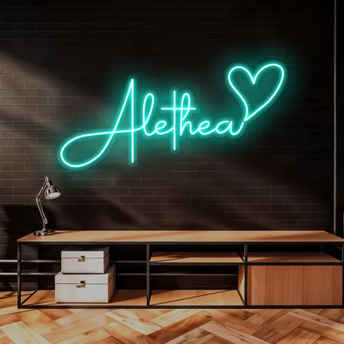 Alethea with Heart Neon Sign - Imprint Now - UK