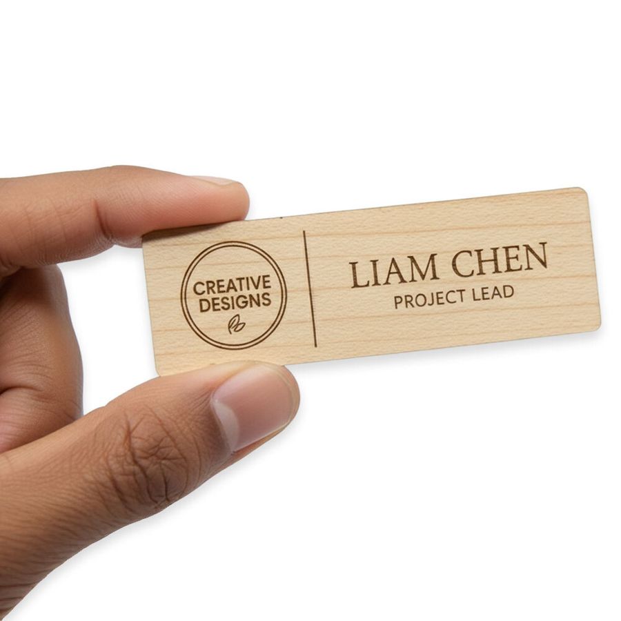 Wooden Name Badges - Imprint Now - UK