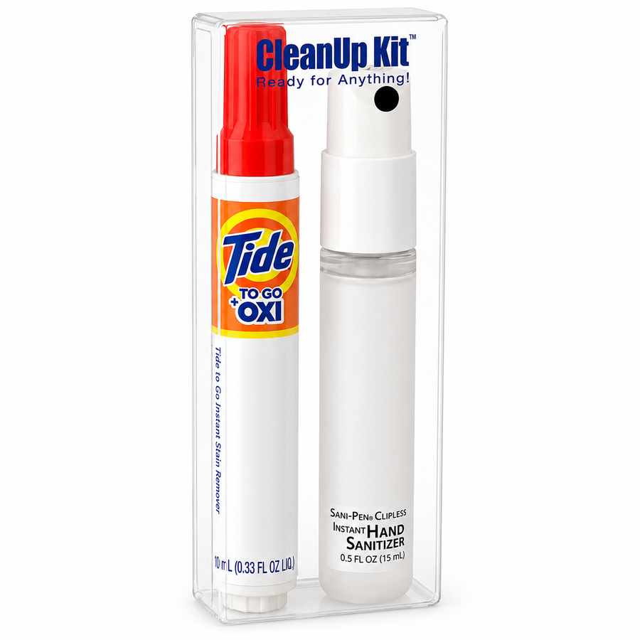CleanUp Kit - Tide® to Go + Oxi and Sani-Pen® Clipless™ Travel Kits - Imprint Now - UK
