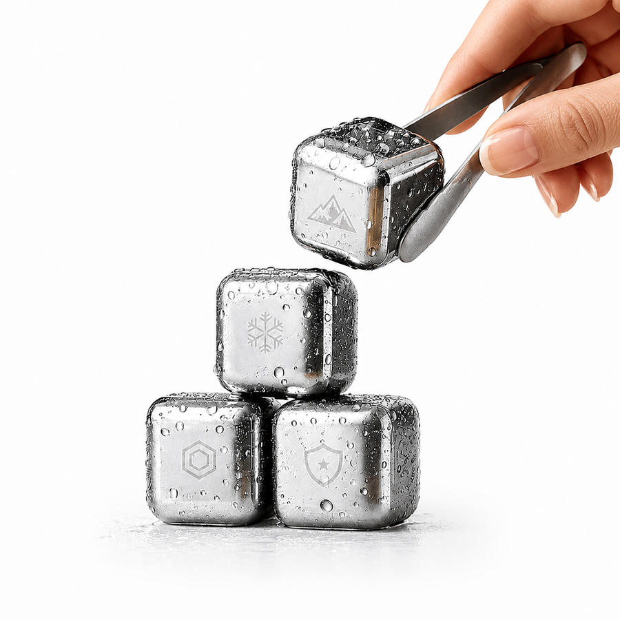 Silver Stainless Steel Ice cubes - Imprint Now - UK