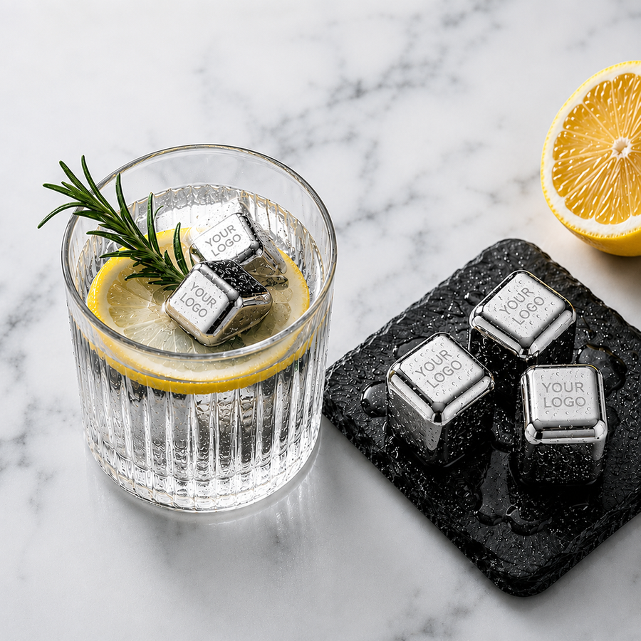 Silver Stainless Steel Ice cubes - Imprint Now - UK