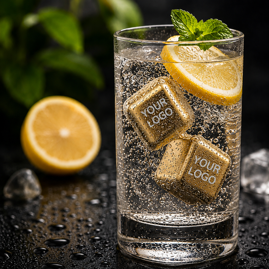 Gold Stainless Steel Ice Cubes - Imprint Now - UK