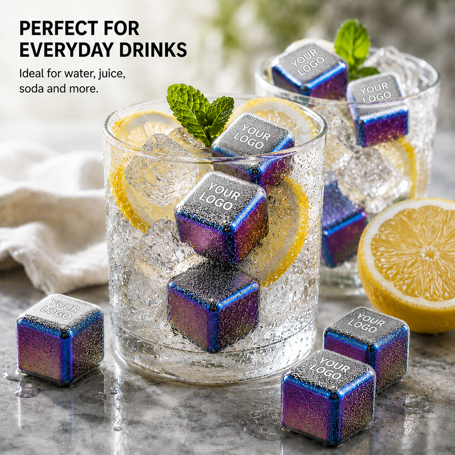 Rainbow Stainless Steel Ice Cubes - Imprint Now - UK