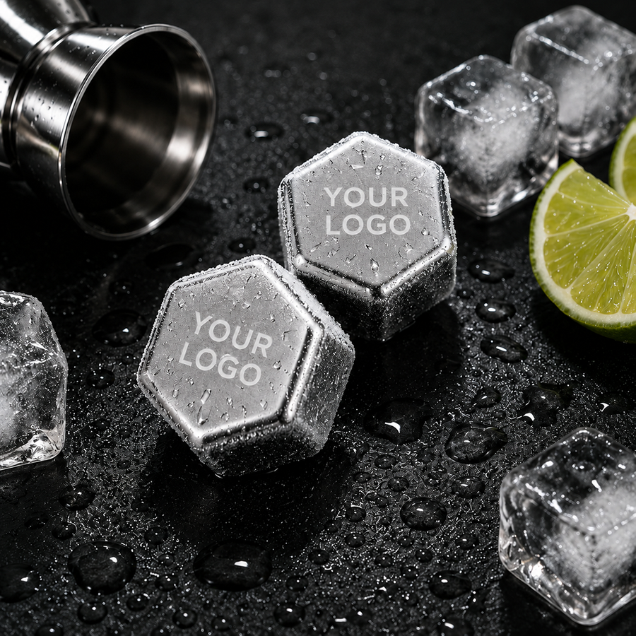 Hexagon Stainless Steel Ice Cubes - Imprint Now - UK
