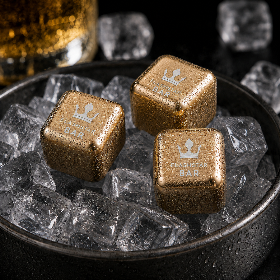 Gold Stainless Steel Ice Cubes - Imprint Now - UK